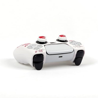 RALAN Dragon Controller Skin Silicone for PS5, Non-Slip Grip Cover Protector Compatible with PlayStation 5 Controllers with 2 Thumb Grip Caps - color: white Red thick dragon