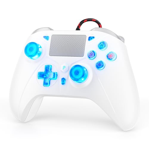 Gamrombo LED Wired Controller for PS5/PS5 Pro/PS5 Slim, Compatible withPS4/PC with 3.5mm Headphone Jack/Dual Vibration/Macro Function/Trubo Function, 10ft Cable