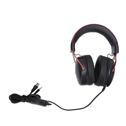Wired Gaming Headset, Noise Cancelling Over Ear Headphones with Mic, RGB LED Light and Voice Pickup for PC Home Office and Gaming (Black Red) - color: Black Red