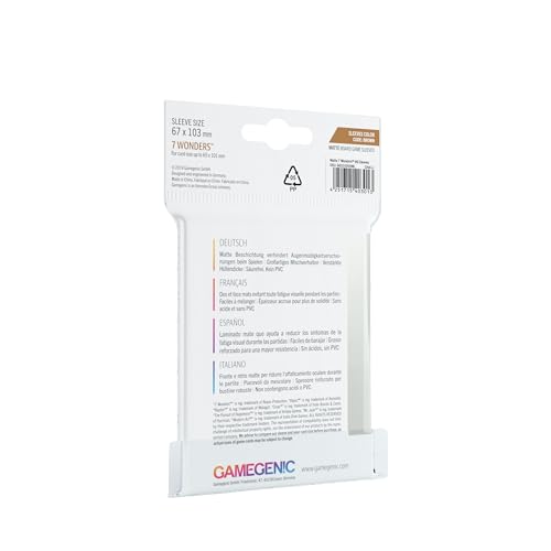 Matte Board Game Sleeves | Pack of 80 Matte Sleeves | 67 by 103 mm Card Sleeves Optimized for Use with 7 Wonders | Premium Card Protection | FFG Brown Color Code | Made by Gamegenic