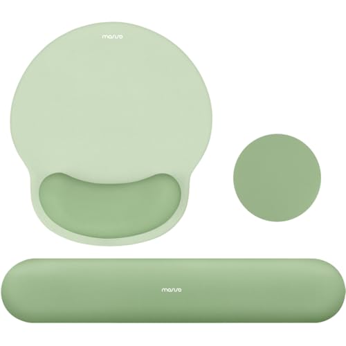 MOSISO Wrist Rest Support for Mouse Pad&Keyboard Set, Laurel Green | Circle Curved Ergonomic Mousepad Non-Slip Base Home/Office Pain Relief&Easy Typing Pad with Soft Cloth&Silicone Lining - color: Laurel Green