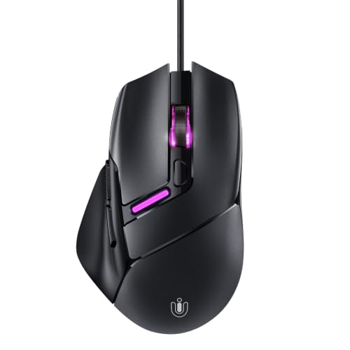 Uineer Wired Gaming Mouse, 7200 DPI, 6 Programmable Buttons, RGB Lighting | 6 programmable buttons, adjustable 7200 DPI, RGB lighting and quiet clicks for work or gaming.