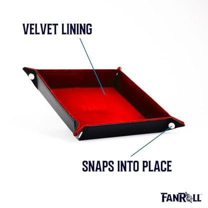 FanRoll Fold Up Velvet Dice Tray w/PU Leather Backing: Red, Role Playing Game Dice Accessories for Dungeons and Dragons - color: Red