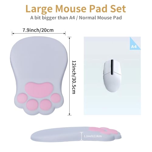 L-SPOUTTO Ergonomic Mouse Pad with Wrist Rest,Cute Mouse Pad Wrist Support | Cat Paw Comfortable Massage Design,Computer Pain Relief Mousepad with Non-Slip PU Base for Desk Laptop Gaming,Grey - color: Grey