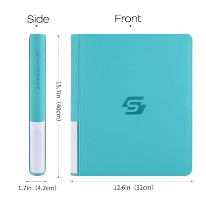 Snekdy Top loader Binder, 9 Pockets Top Loader，Holds 360 Top Loaders cards, Card binder with Sleeves for card in 3 x 4 inch color smooth Zipper PU Leather (Turquoise) - color: Turquoise