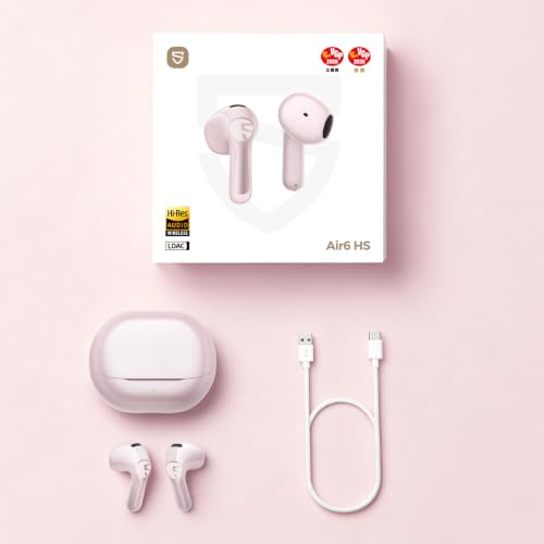 SoundPEATS Air6 HS Wireless Earbuds, Bluetooth 6.0, LDAC Hi-Res Audio for HiFi Sound, 13mm Dynamic Driver, Total 45H, Quick Charging, IPX5 Resistant, Comfortable Fit, ENC Noise Canceling, App, Pink - color: Pink