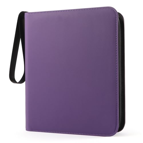 Top Loader Binder for 144 Toploaders, Side Loading Toploader Binder 4 Pocket for 3 x 4'' Rigid Cards with Zipper Closure, PU Leather Ringless 2x2 Card Binder for MTG/TCG/Sports/Games, Purple - color: Purple