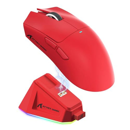 ATTACK SHARK X11 59g Lightweight Wireless Gaming Mouse with RGB Magnetic Charging Dock,PixArt PAW3311,Tri-Mode-BT/2.4G Wireless/Wired Mouse,22000 DPI,5 Programmable Buttons for Pc/Mac(Red) - color: red