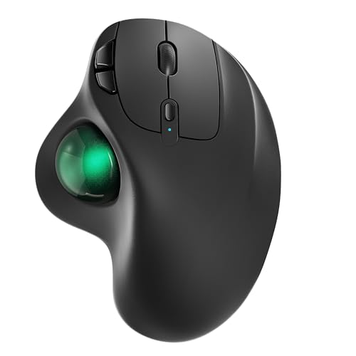 Nulea M501 Wireless Trackball Mouse, Rechargeable Ergonomic, Easy Thumb Control, Precise & Smooth Tracking, 3 Device Connection (Bluetooth or USB Receiver), Compatible for PC, Laptop, Mac, Windows. | Rechargeable rollerball mouse with Bluetooth USB receiv