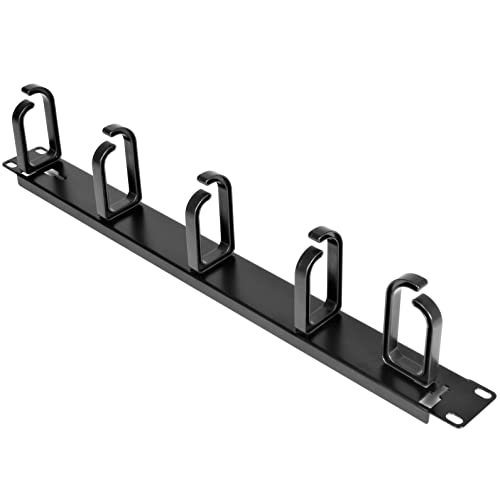 StarTech 1U 19in Rack Cable Management Panel, D-Ring, Metal (CABLMANAGER2) | Horizontal or vertical wire manager, 3in ABS plastic hooks spaced 4in, Fits 2 or 4-post racks - style: 1U Multi-Direction Rotating