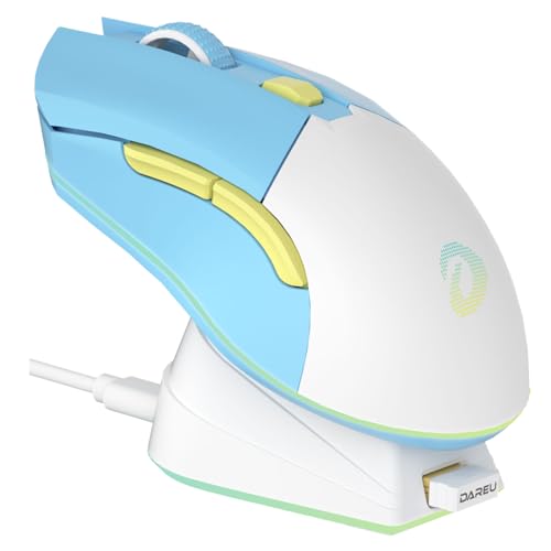 DAREU Wireless Gaming Mouse with Charging Dock Rechargeable RGB,12K DPI,6 Programmable Buttons High-Precision Sensor [300IPS] [1000Hz] for PC Notebook Mac (Blue&Charging Dock) - color: Blue&Charging Dock