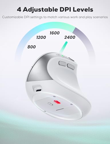 Nulea MD280 Ergonomic Vertical Wireless Mouse - Bluetooth & 2.4G Dual Mode, 4 Adjustable DPI 800/1200/1600/2400, Rechargeable, Silent Clicks, No Lag, 6 Buttons - Perfect for Laptop, Desktop White - color: White