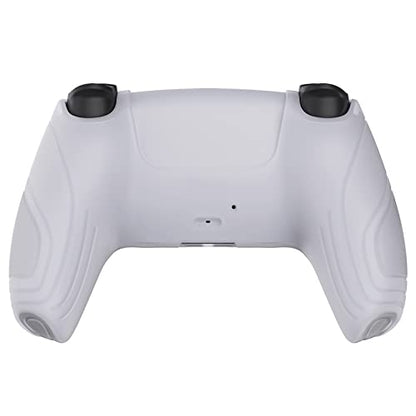 eXtremeRate PlayVital Samurai Edition Clear White Anti-Slip Controller Silicone Skin for ps5, Ergonomic Soft Rubber Protective Case for ps5 Controller with Clear White Thumb Stick Caps - color: Clear White