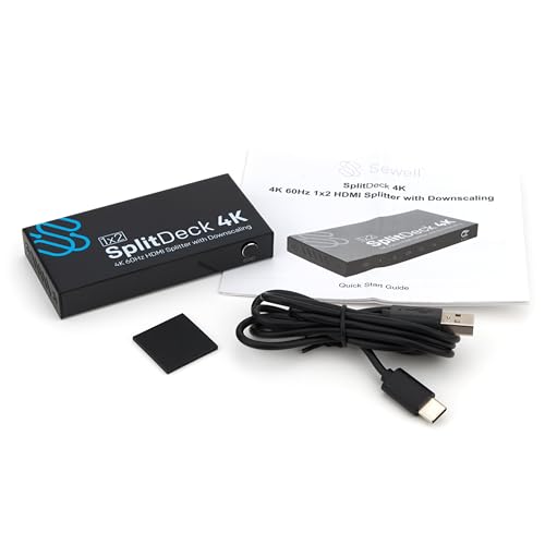 Sewell SplitDeck 4K, 4K 60Hz HDMI Splitter with Downscaling to 1080p, 1x2 | 4K 60Hz, Downscaling to 1080p - Automatic, Downscaling, and EDID modes - size: 1x2