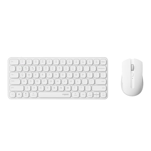 Rapoo 9050S Multi-Device Keyboard and Mouse Combo, 2.4GHz/Bluetooth 5.0/4.0 Wireless Keyboard & Mouse Set for Windows/Mac/Linux/Chrome, Support 4 Devices, Rechargeable, Silent Click, White - color: White, size: 9050S