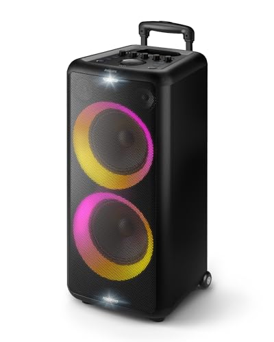 Philips X5206 Bluetooth Party Speaker - 14 Hours Play Time, Deep Bass, Party Lights, Karaoke Effects, Mic & Guitar Input, 80W Max Power, Black