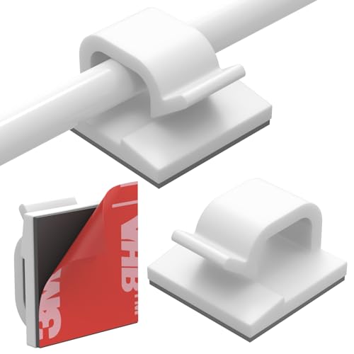 Cable Clips 40pcs with Strong Adhesive Tapes,Wire Holder Organizer Cord Management for Car, Office and Home (White- CC04(40PCS)-Upgraded) - color: White