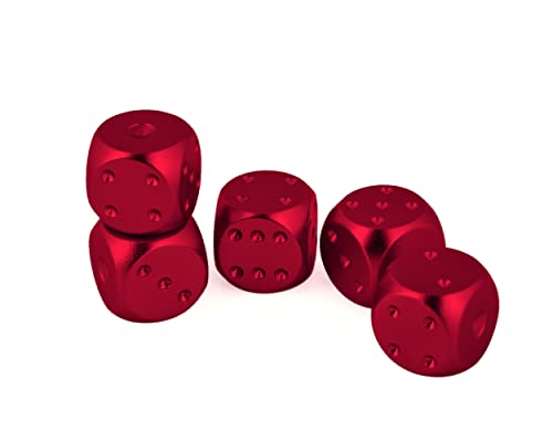 DS.DISTINCTIVE STYLE Aluminum Alloy Dice 5 Pieces 16mm Portable Metal Dices with Case 6 Sided Dice for Party Game - color: Red, style: Square