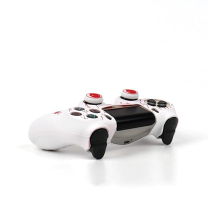 RALAN Horned Skull Head Design Controller Skin Cover with 2 Thumb Grips Compatible with PS4/Playstation 4 Slim/Pro Controller - color: Horned Skull White Red