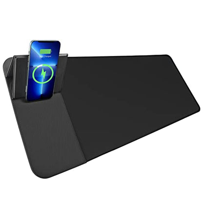 Wireless Charging Mouse Pad with Phone Holder Gaming Mousepad Desk Mat 15W Qi Fast Charging Pad Ultra-Smooth Surface Non-Slip Extended Premium Black Computer Keyboard Mat for MacBook PC Laptop - color: Wireless Charging