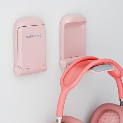 MAMUVIMO Headphone Stand, Headset Stand Foldable ＆ Sticky, Headphone Holder Hook Mount with Non-Slip Silicone, Adhesive Earphone Desk Hanger Clip Space-Saving for Airpods Max, All Earphones- Pink - color: Pink, size: 1 Pack