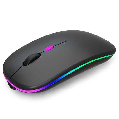 AIKOKOK Wireless Bluetooth Mouse, Rechargeable, Dual Mode Bluetooth 5.2 & 2.4G USB, LED Lights, Slim, Silent, Portable Computer Mouse for Laptop, PC, MacBook, iPad, Tablet (Black) - color: Black