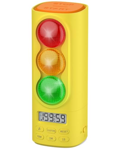 Traffic Light Visual Timer&ADHD Tool for Kids Adults Display Volume Adjustment, with 4 Ringtones for Classroom Desk Home Kitchen Game Countdown Pause Memory Function Charger Type C (Yellow) - color: Yellow