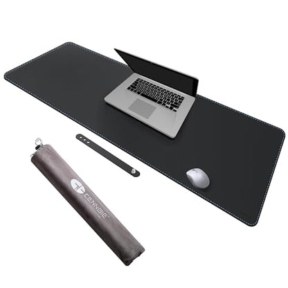 CENNBIE Leather Desk Mat - 43.6" x 16" Oversized Mouse Pad, Black | Premium Stitched Edges Resist Wear. Waterproof, Non-Slip & Easy To Clean. Protects Desk From Scratches. For Office & Home. - color: Black, size: 43.6" x 16"
