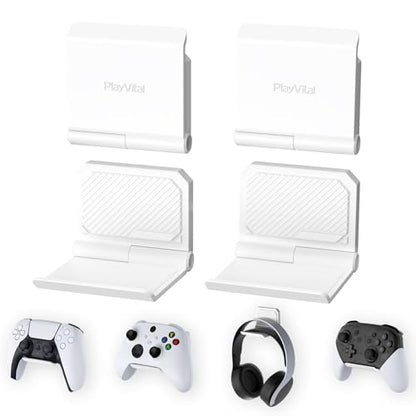 PlayVital FOLD Controller Holder Wall for ps5 ps4 Xbox Switch 2 Pro Headset, 2 Pack Universal Storage Organizer Gaming Controller Stand Headphone Mount - Foldable Anti-slip Adhesive Removable, White - color: White 4 Sets