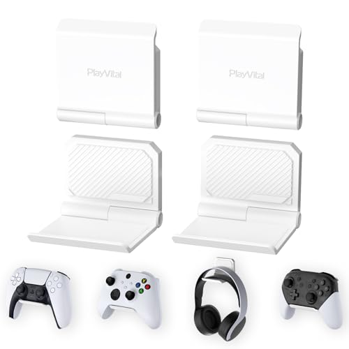 PlayVital FOLD Controller Holder Wall for ps5 ps4 Xbox Switch 2 Pro Headset, 2 Pack Universal Storage Organizer Gaming Controller Stand Headphone Mount - Foldable Anti-slip Adhesive Removable, White - color: White 4 Sets
