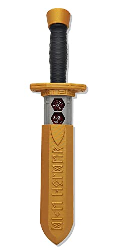 Sword Dagger Dice Holder - (Random 7PCS D20 Dice Set Included) - Custom Polyhedral Dice Storage for Tabletop RPG - Dungeons and Dragons - DND - D&D (Gold) - color: Gold