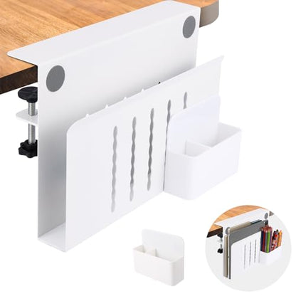 Desk Side Storage, Under Desk Laptop Mount, Table Side Hanging File Organizer, No Drill Clamp On Cable Management Tray, Laptop Holder with Magnetic Pen Holder for Office and Home - size: 1Tier-W
