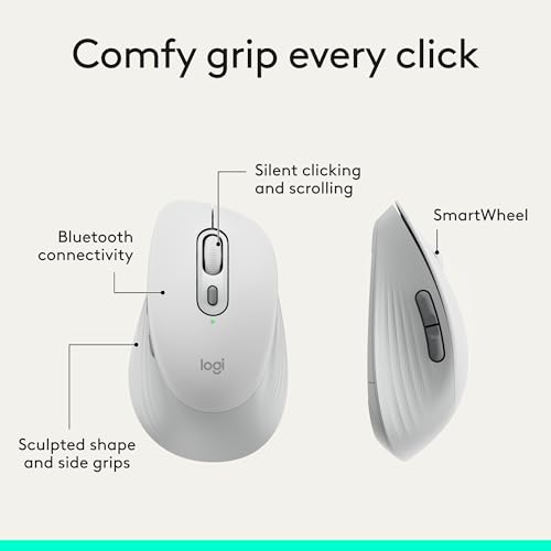 Logitech Signature Comfort M840 L Wireless Mouse Bluetooth - Off White | Bluetooth, SmartWheel, customizable buttons, multi-device, for Windows, MacOS, iPadOS - color: Off White, style: No Palm Cushion