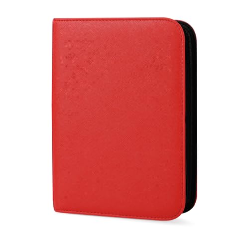 4 Pocket Trading Card Binder, Ringless Card Binder with Zipper for TCG and Sport Cards Collections, Holds 160 Cards with Side-Loading Pages, Red - color: 2.Red - 4 Pocket - 160 Slots