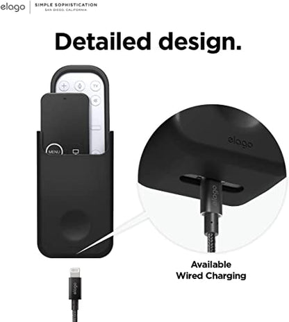 elago Universal Remote Holder Mount Compatible with Apple TV Remote and All Other Remote Controls - Adhesive Tape or Screw Mounting Options, Available Wired Charging [Medium] [Black] - color: Black, size: Medium
