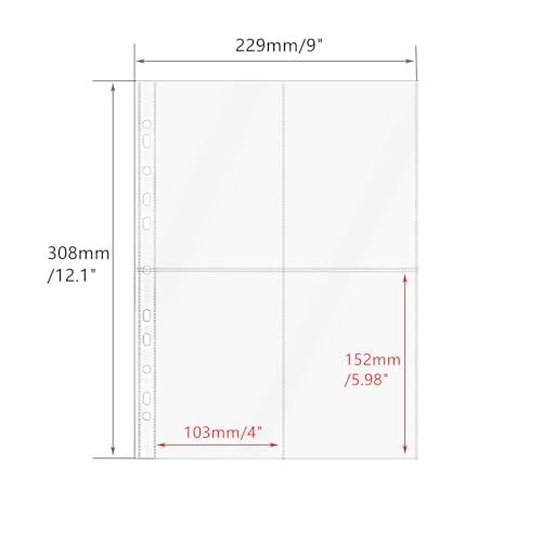 Mogoostry A4 Clear Sheet Protectors 4 Pocket Binder Sleeves 20 Sheets 11 Holes Top Open Photo Album Sleeves Photocard Collection Page Protector - color: 4-pocket Top Open