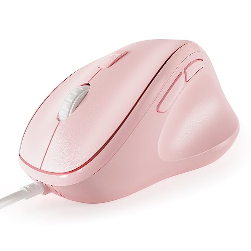 Micropack Ergonomic Mouse Wired for Laptop, PC Computer and Desktop, Ergo Mouse Vertical with Silent Clicks, Up to 3200 DPI Adjustable Mouse Sensitivity, Pink - color: Pink, size: Wired