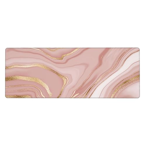 Large Mouse Pads for Desk, Extended Marble Gaming Mousepad for Women Office Gifts, Funny XL Big Stitched Waterproof Nonslip Computer Mats Deskmat for Keyboard, (Pink Gold Striped, 31.5 * 11.8 in) - color: Pink Gold Striped Marble
