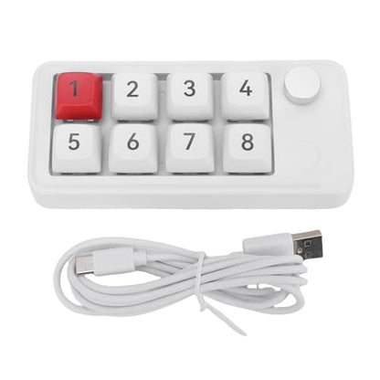 Wired USB C Numeric Keypad, 8 Keys Programmable One Handed Macro Mechanical Keyboard with Knob, for Tablet Laptop Desktop (White) - color: White