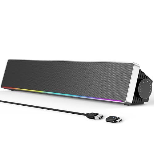 Kunodi Computer Speakers for Desktop PC, HiFi Stereo PC Speakers with Volume Knob, Colorful Lights, Plug & Play Wired USB/USB-C Powered for Desktop, Computer, Laptop