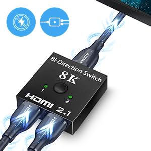 HDMI 2.1 Switch 48Gbps, Bi-Directional Manual HDMI Switcher 2 in 1 Out / 1 in 2 Out, Supports 8K@60Hz 4K@120Hz, VRR HDR10+ Dolby Vision, for PS5 PS4 Xbox PC TV Monitor