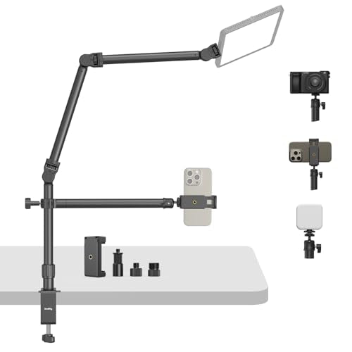 SMALLRIG Overhead Camera Mount, Camera Desk Mount Stand with Flexible Arm, 360° Rotatable Ball Head, DSLR Boom Arm Tabletop C Clamp for Photography Videography Live Stream - 4456 - style: Clamp 4456