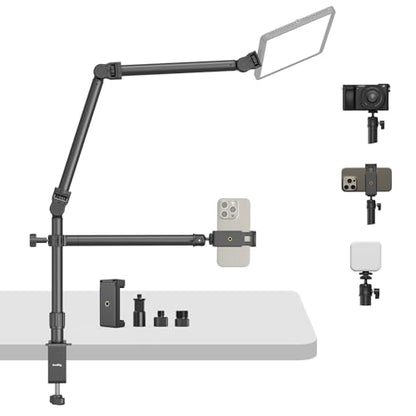 SMALLRIG Overhead Camera Mount, Camera Desk Mount Stand with Flexible Arm, 360° Rotatable Ball Head, DSLR Boom Arm Tabletop C Clamp for Photography Videography Live Stream - 4456 - style: Clamp 4456