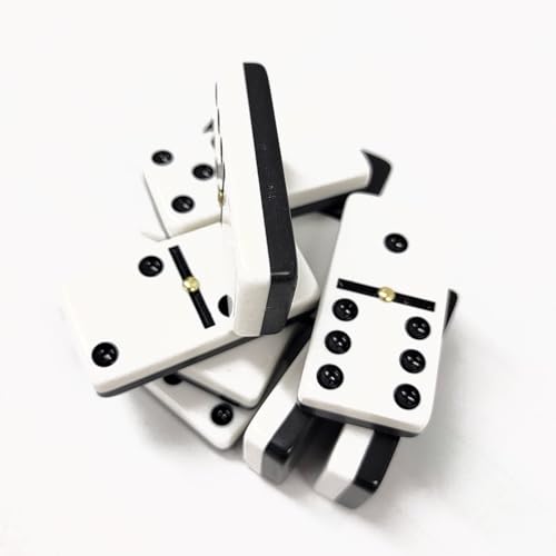 Marion Domino Double 6 Black & White Two Tone Jumbo Tournament Professional Size with Spinners in Elegant Black Velvet Case. - color: Two Tone Black-white