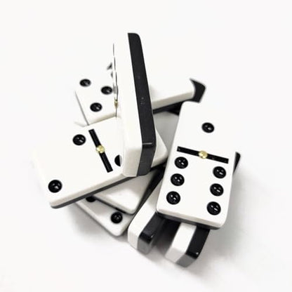 Marion Domino Double 6 Black & White Two Tone Jumbo Tournament Professional Size with Spinners in Elegant Black Velvet Case. - color: Two Tone Black-white