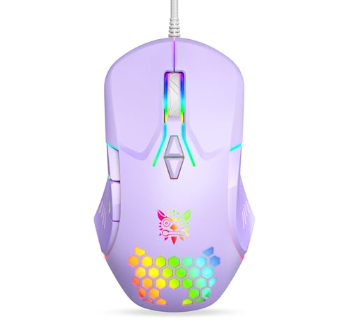 Wired USB Mouse, Computer Mouse with RGB Lighting, 4 Adjustable DPI, Ergonomic Optical Office Mouse, 7 Buttons Corded Mice for Window/PC/Laptop/Desktop/Mac/Chromebook,Purple - color: Purple