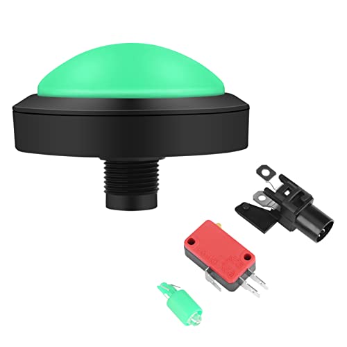 100mm LED Button with Dome Cover, Black Ring, Microswitch for Gaming Console, Red (100#-Green + Three-Legged Switch + LED Light)