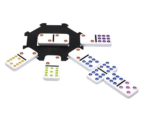 Mexican Train Dominoes - Beautiful Color Dot Double 12 Dominoes Set - Includes Train Markers and Hub by Pressman Multi Color, 5"