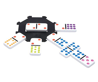 Mexican Train Dominoes - Beautiful Color Dot Double 12 Dominoes Set - Includes Train Markers and Hub by Pressman Multi Color, 5"