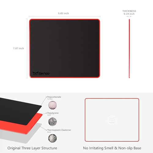 Plastic Resin Hard Mouse Pad Premium Waterproof Ultra Smooth No Irritating Smell Environment Fast and Accurate Control for Office and Gaming Laptop - size: 9.5L x 7.9W inches